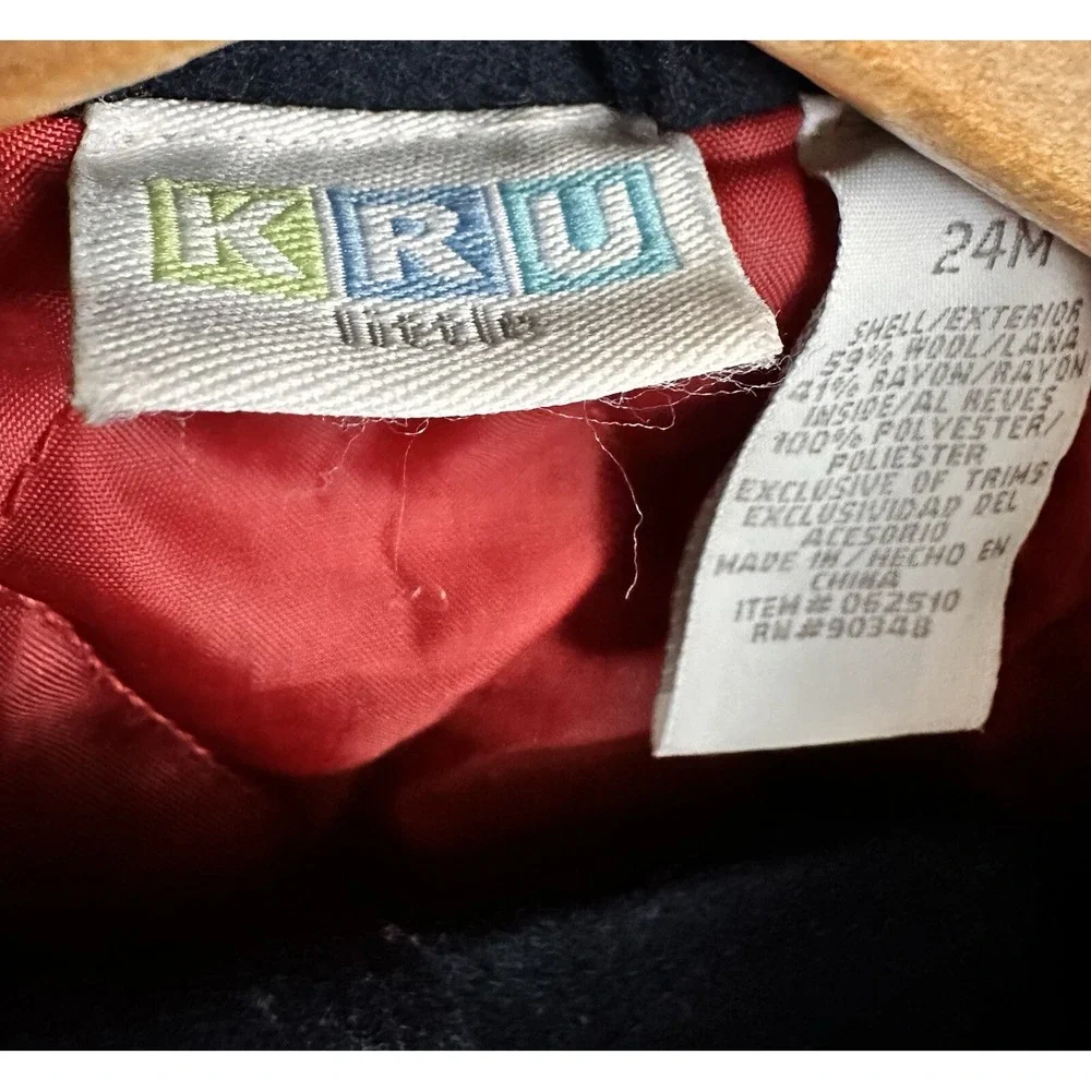 Toddler Wool Blend Pea Coat Retro Navy Blue Buttons Lining 24M Baby